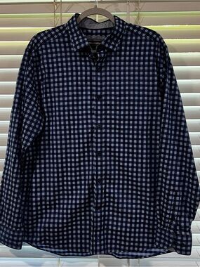 Johnston & Murphy Navy and Light Blue Check Dress Shirt